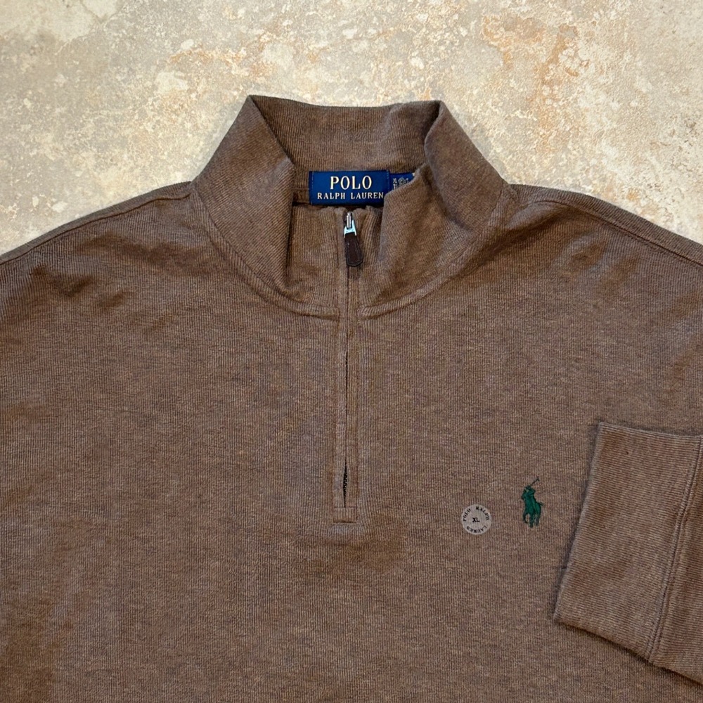 Polo Ralph Lauren Estate Rib Mens XL Brown 1/4 Zip Long‎ Sleeve Knit Pullover